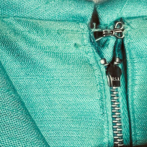 Vintage 60s Size Medium Mod Aqua Shantung Dress Jacket Suit Set Silver Beading - Picture 9 of 16